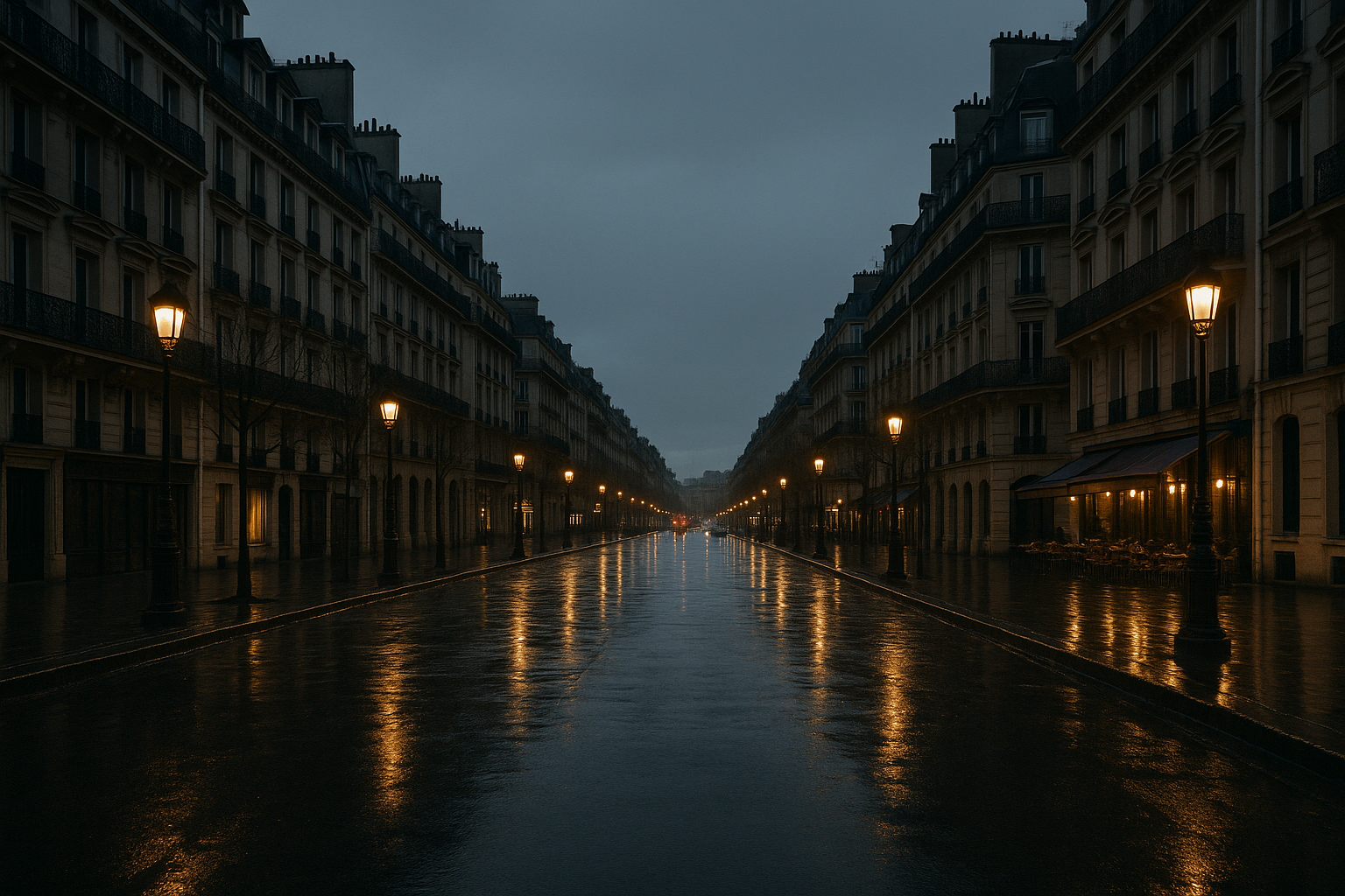 Plate · A boulevard in Paris at dusk · to commission