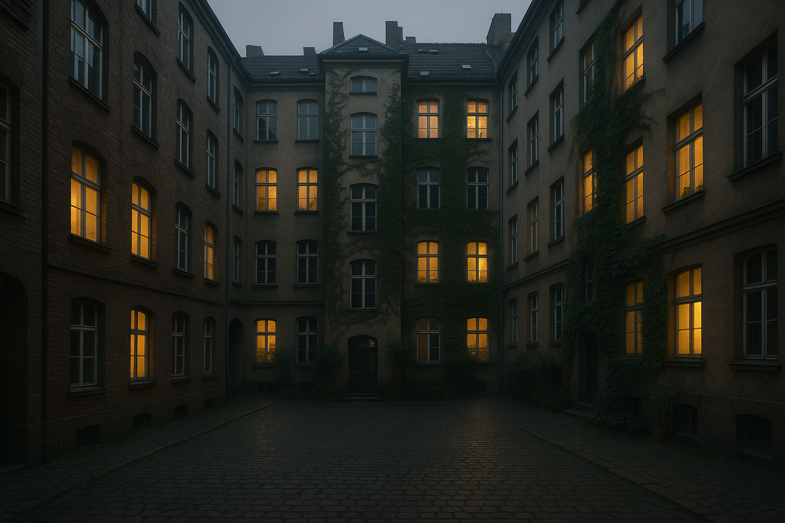 Plate · A courtyard in Berlin at dusk · to commission